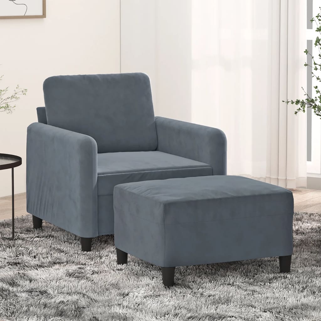 Vetonek Sillón con taburete terciopelo gris oscuro 60 cm