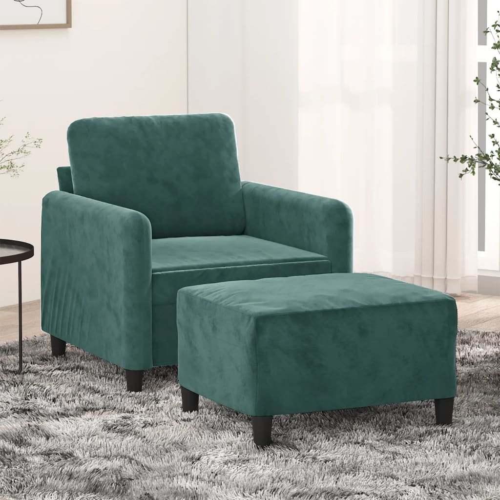 Vetonek Sillón con taburete terciopelo verde oscuro 60 cm