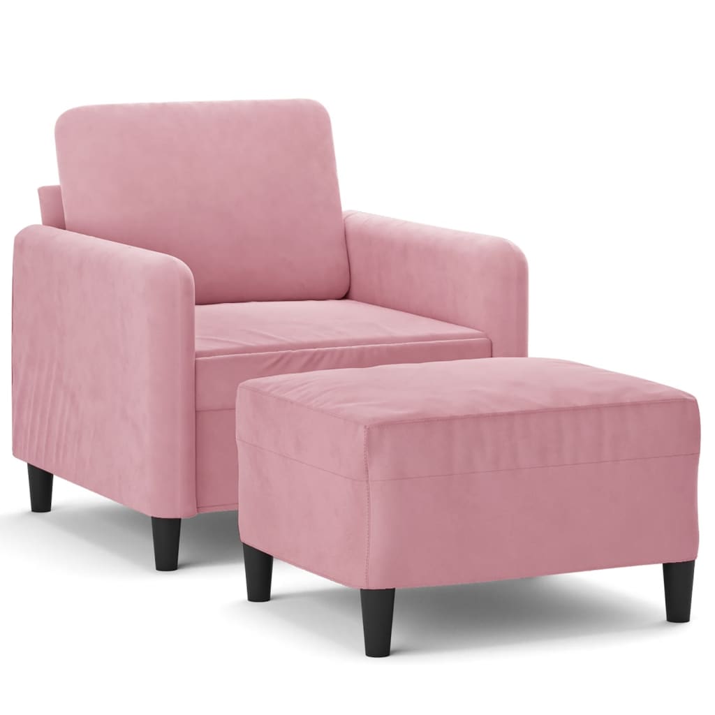 Sillón con taburete terciopelo rosa 60 cm vidaXL