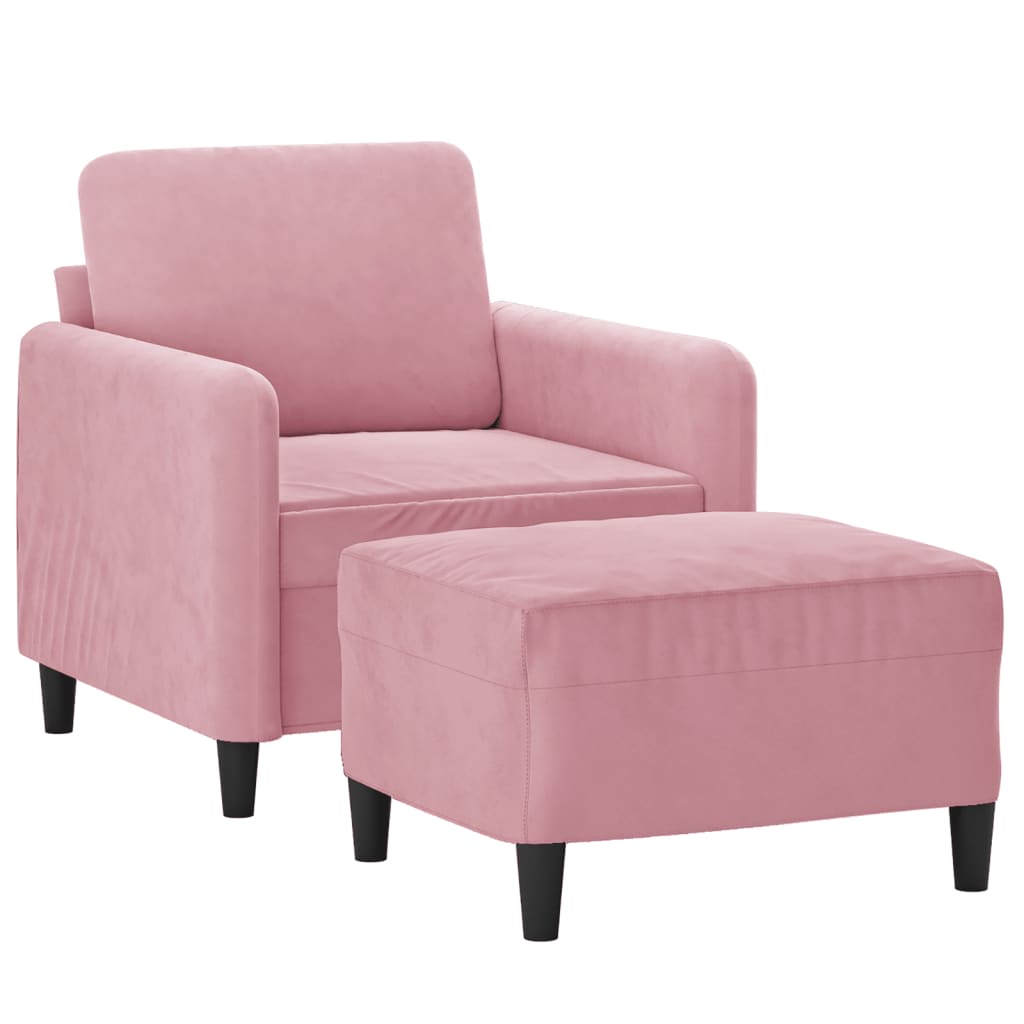 Sillón con taburete terciopelo rosa 60 cm vidaXL