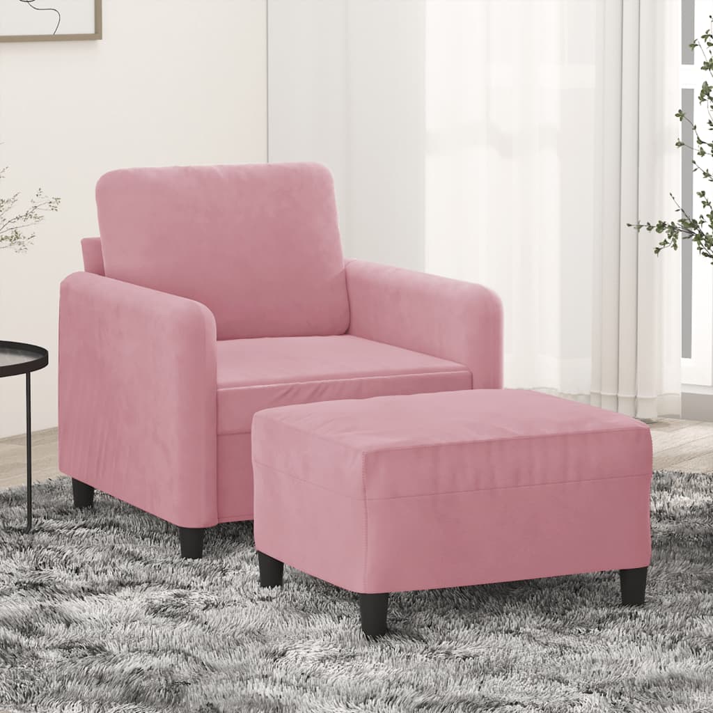 Vetonek Sillón con taburete terciopelo rosa 60 cm