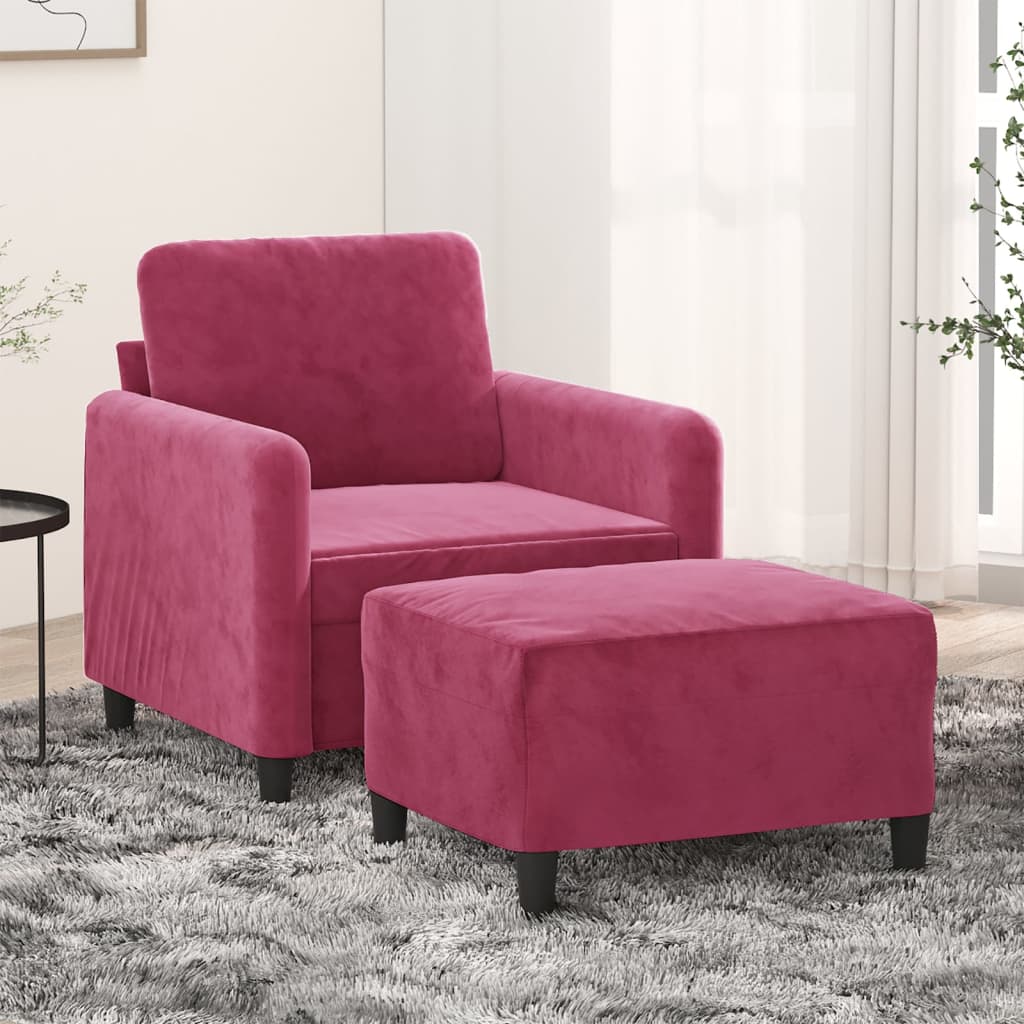 Vetonek Sillón con taburete terciopelo rojo tinto 60 cm