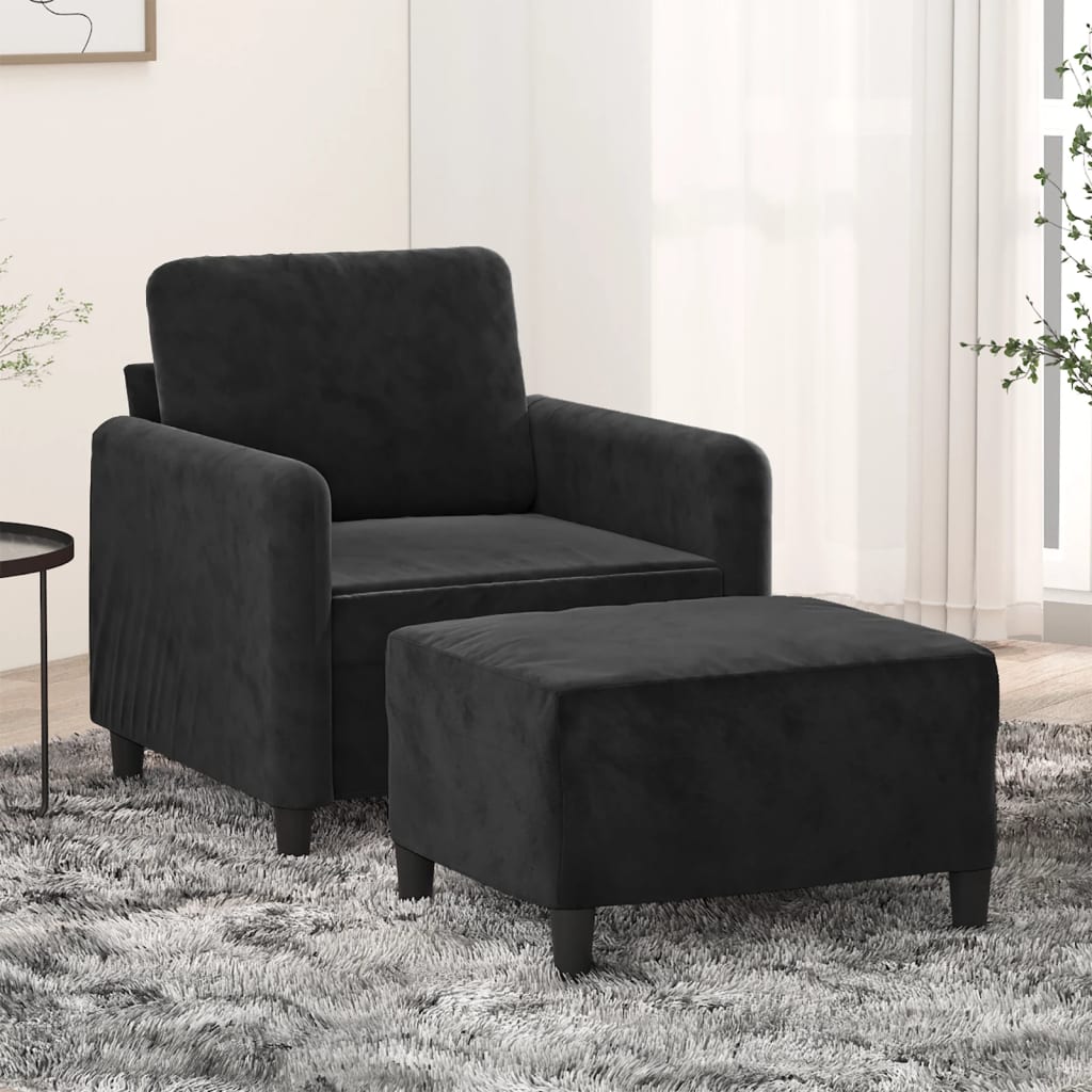 Vetonek Sillón con taburete terciopelo negro 60 cm