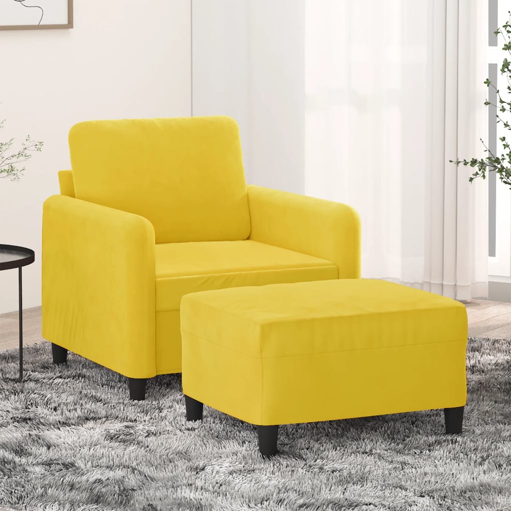 Vetonek Sillón con taburete terciopelo amarillo 60 cm