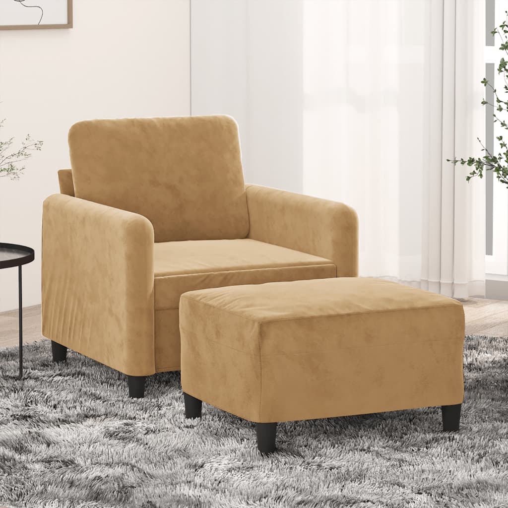 Vetonek Sillón con taburete terciopelo marrón 60 cm