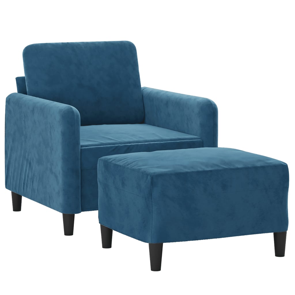 Sillón con taburete terciopelo azul 60 cm vidaXL