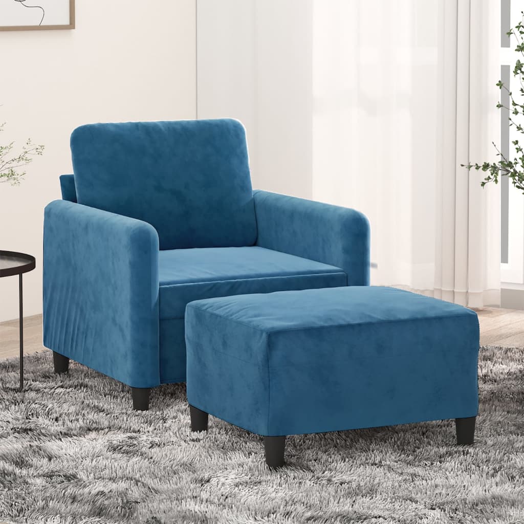 Vetonek Sillón con taburete terciopelo azul 60 cm