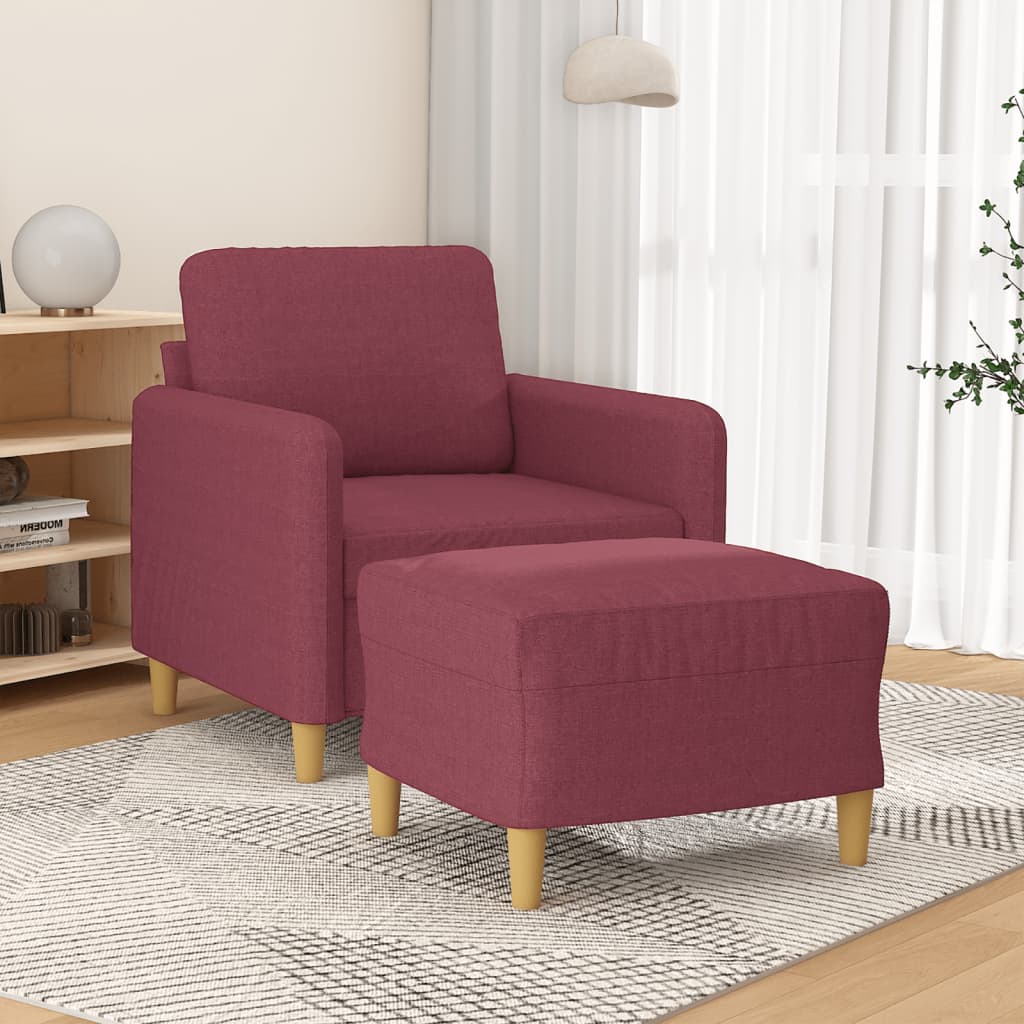 Vetonek Sillón con taburete tela rojo tinto 60 cm