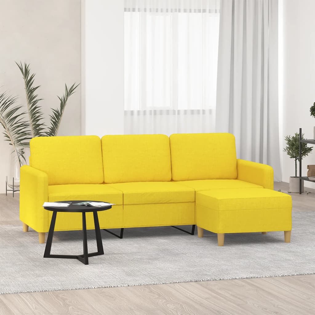 Vetonek Sofá de 3 plazas con taburete de tela amarillo claro 180 cm