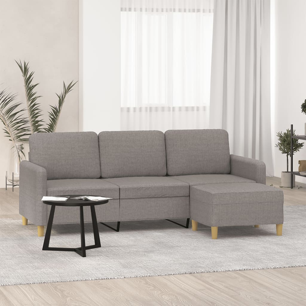 Vetonek Sofá de 3 plazas con taburete de tela gris taupe 180 cm