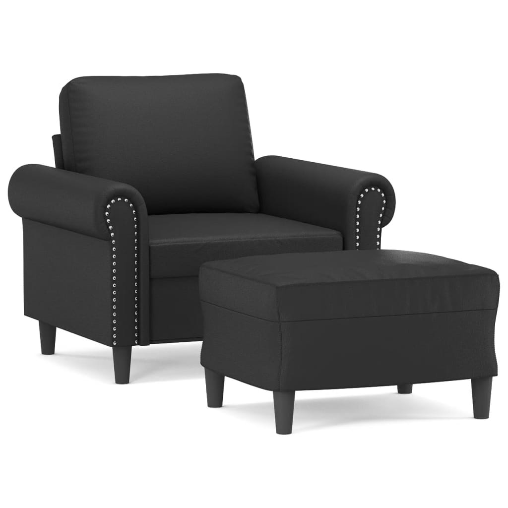 Sillón con taburete cuero sintético negro 60 cm vidaXL