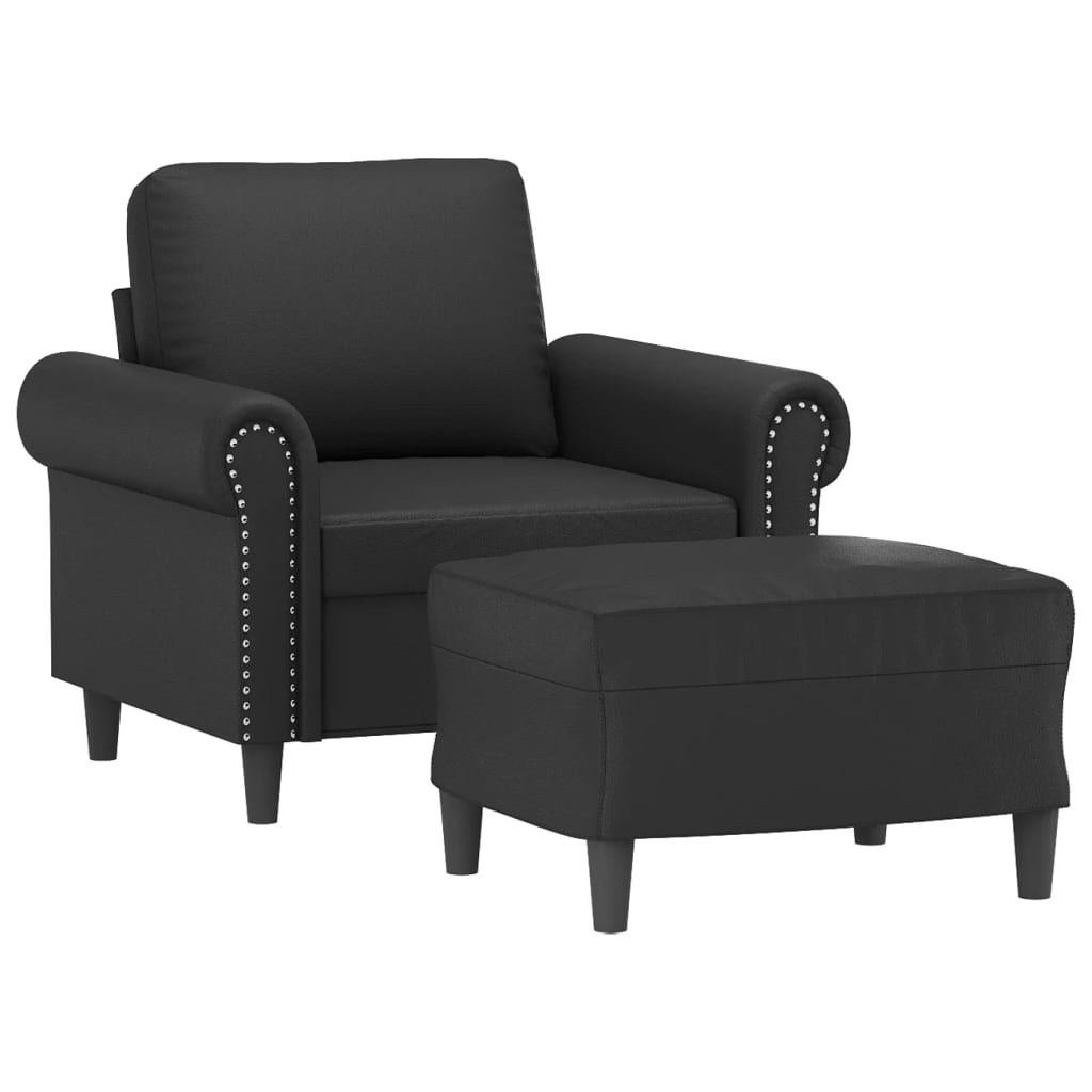 Sillón con taburete cuero sintético negro 60 cm vidaXL