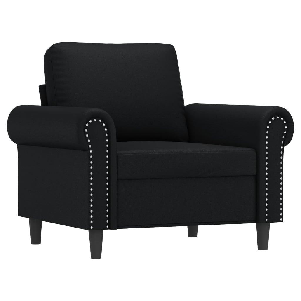 Sillón con taburete cuero sintético negro 60 cm vidaXL