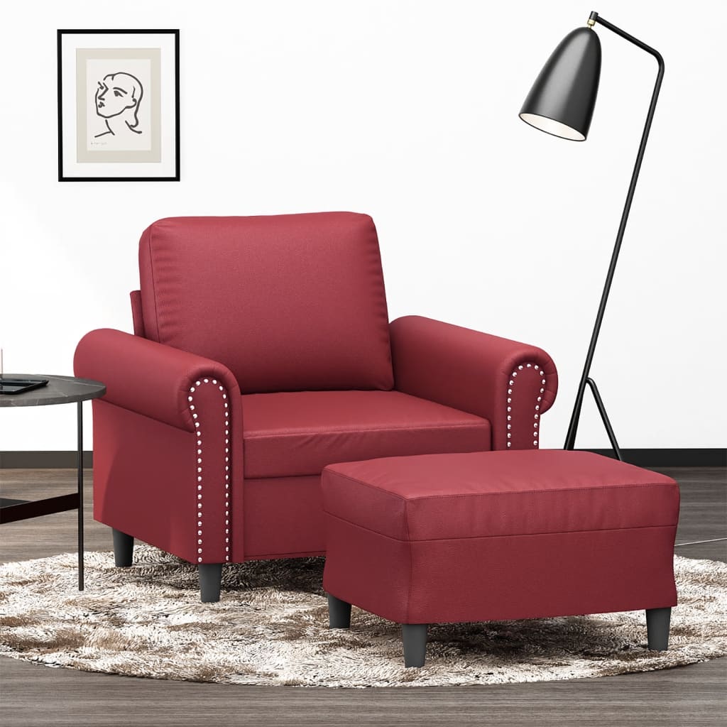 Vetonek Sillón con taburete cuero sintético rojo tinto 60 cm