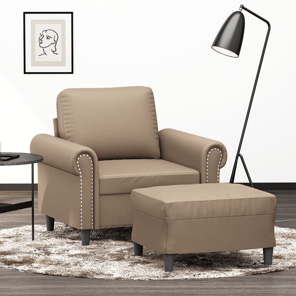 Vetonek Sillón con taburete cuero sintético color capuchino 60 cm