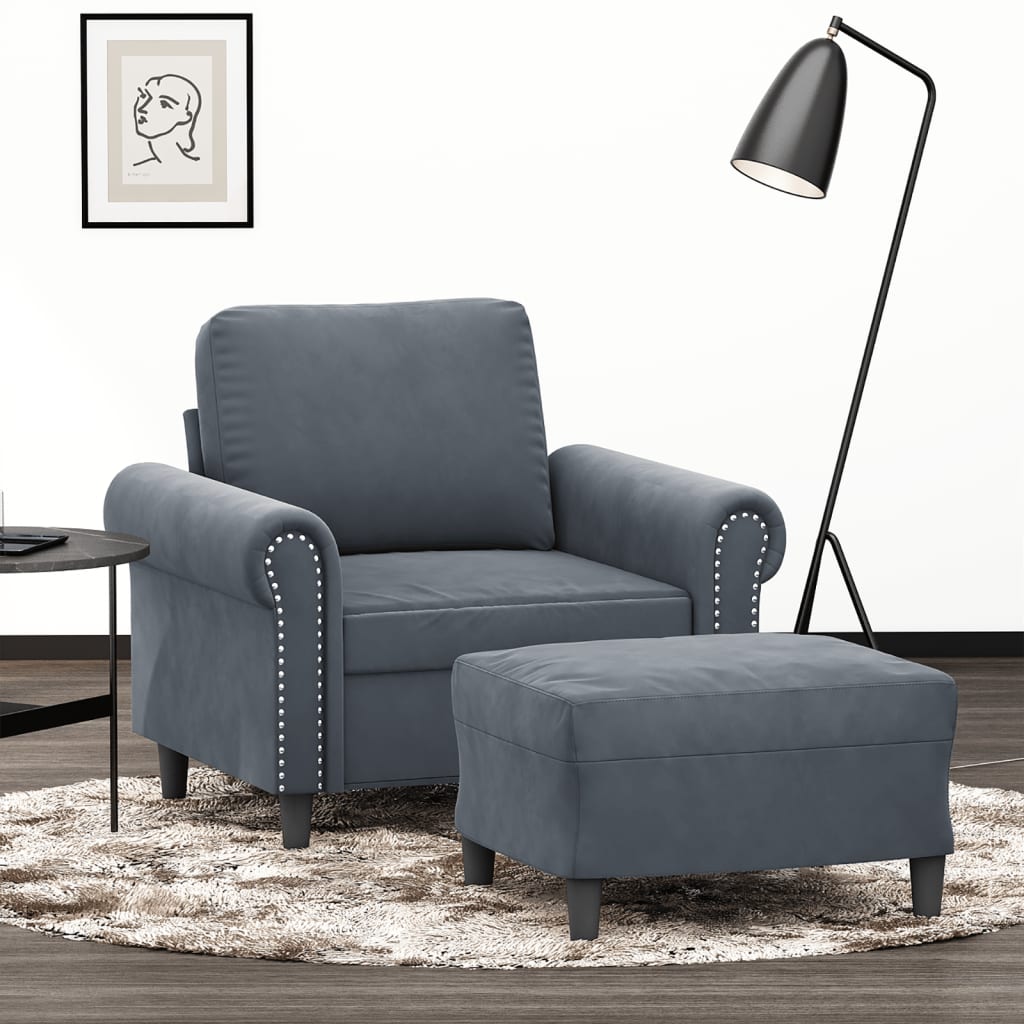 Vetonek Sillón con taburete terciopelo gris oscuro 60 cm