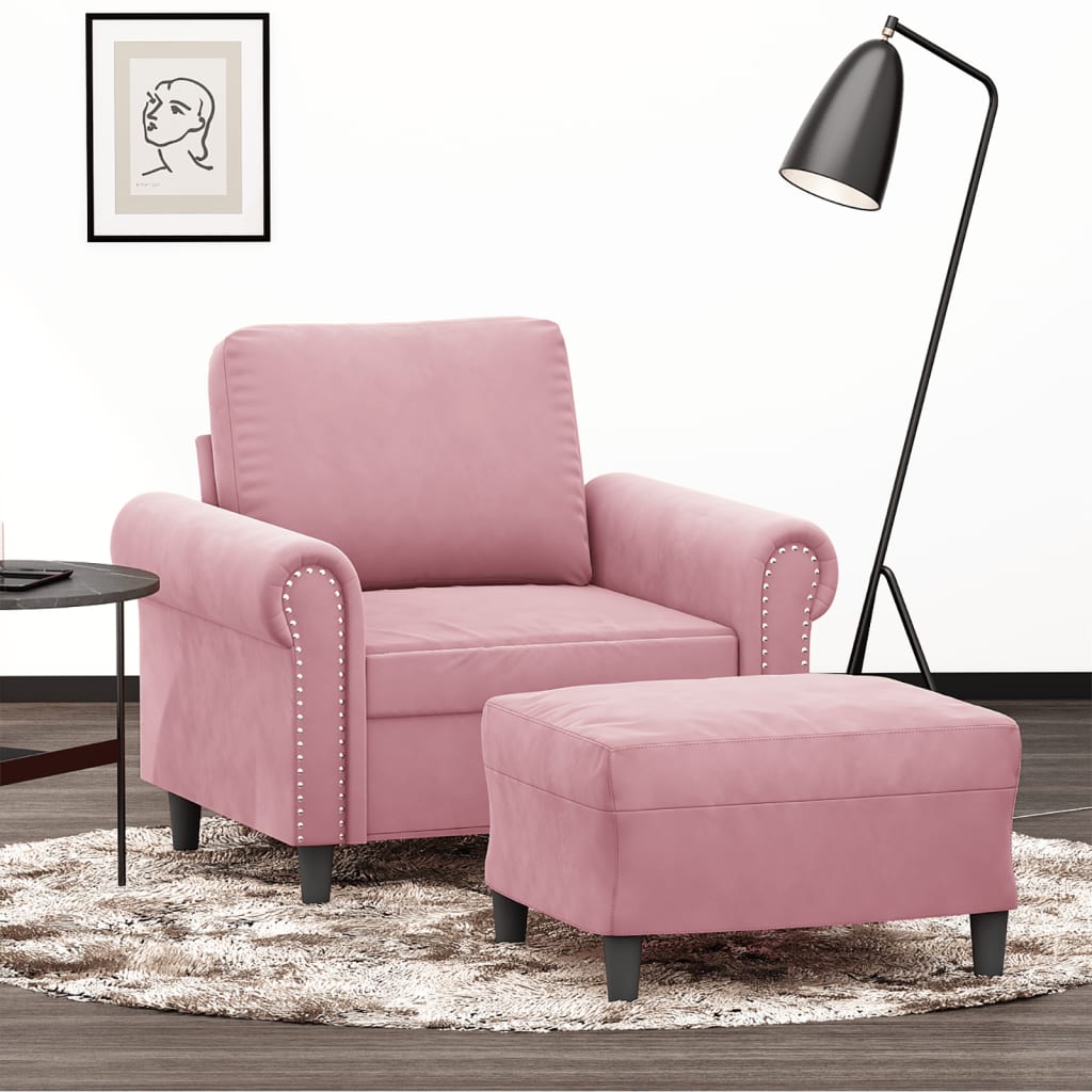 Vetonek Sillón con taburete terciopelo rosa 60 cm