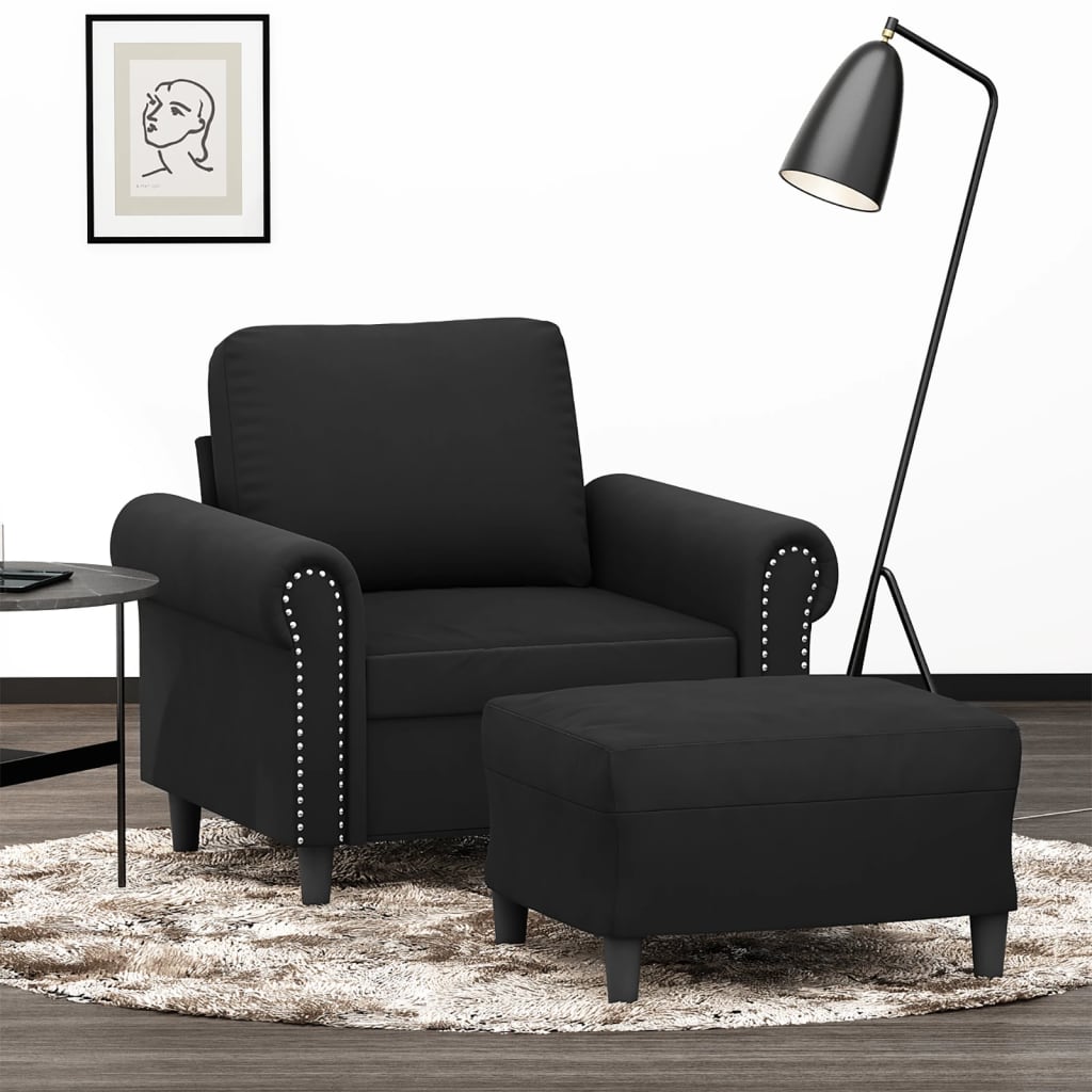 Vetonek Sillón con taburete terciopelo negro 60 cm