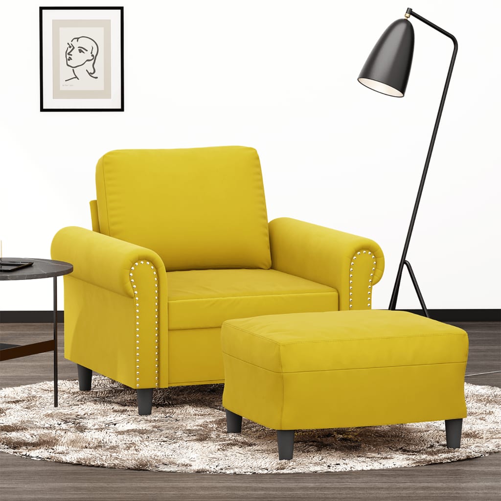 Vetonek Sillón con taburete terciopelo amarillo 60 cm