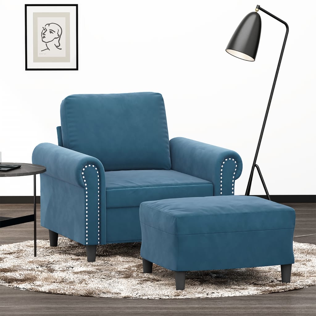 Vetonek Sillón con taburete terciopelo azul 60 cm