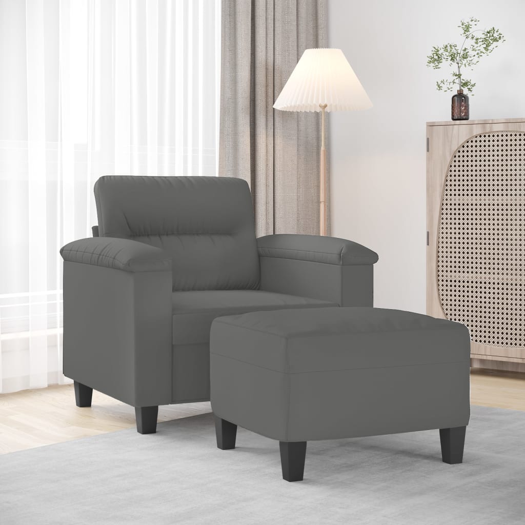 Vetonek Sillón con taburete tela de microfibra gris oscuro 60 cm