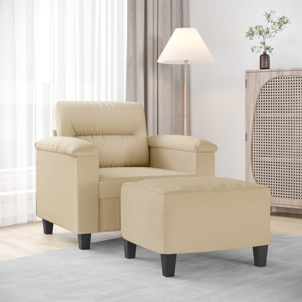 Vetonek Sillón con taburete tela de microfibra crema 60 cm