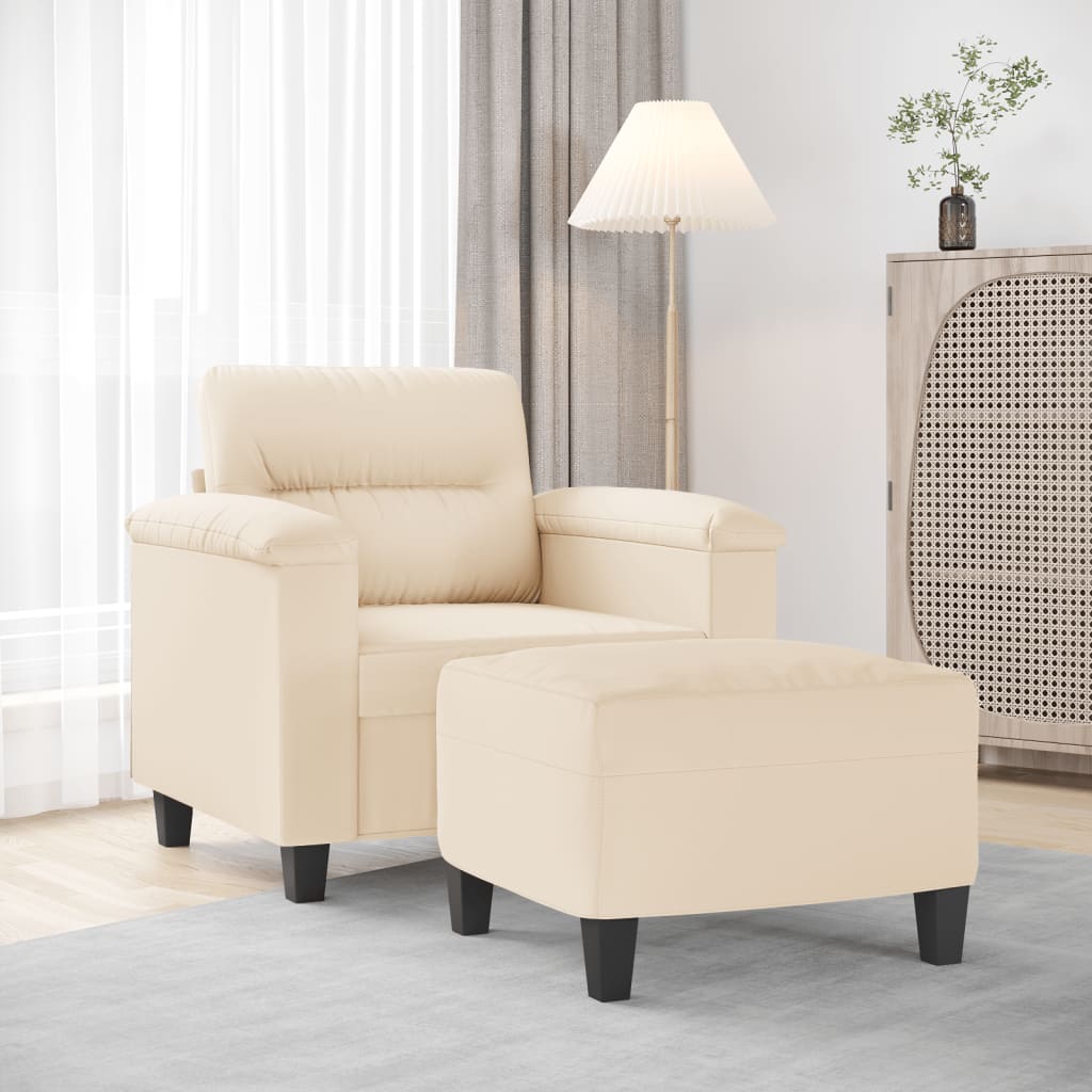 Vetonek Sillón con taburete tela de microfibra beige 60 cm