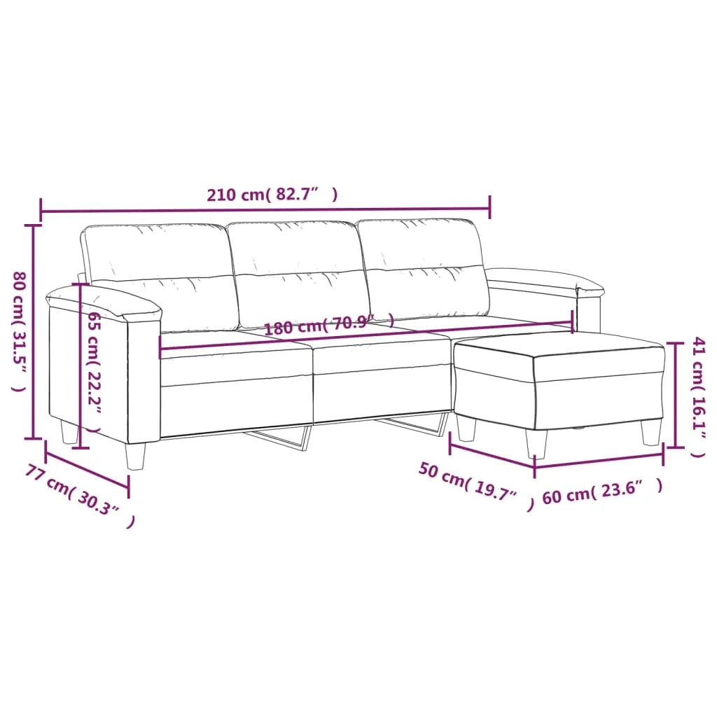 Sofá de 3 plazas y taburete tela microfibra crema 180 cm Vetonek