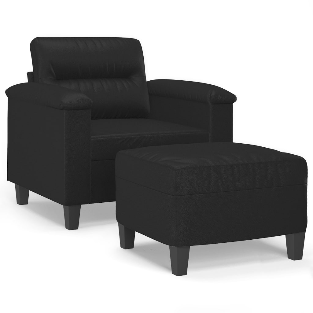 Sillón con taburete cuero sintético negro 60 cm vidaXL