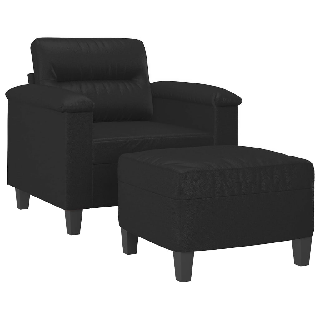 Sillón con taburete cuero sintético negro 60 cm vidaXL