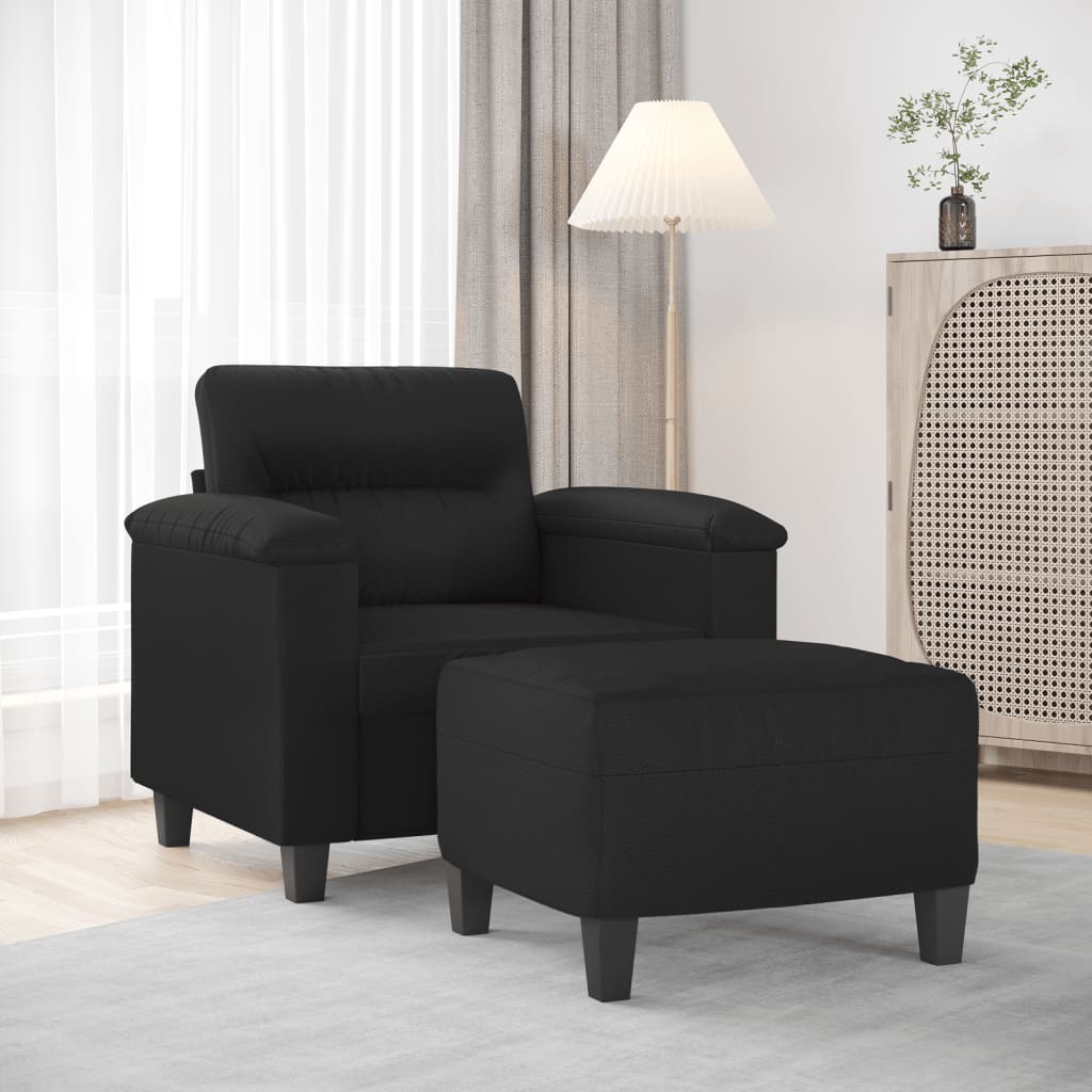 Vetonek Sillón con taburete cuero sintético negro 60 cm