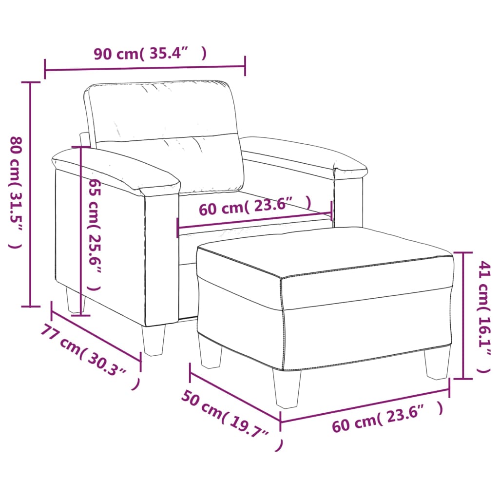 Sillón con taburete cuero sintético negro 60 cm vidaXL