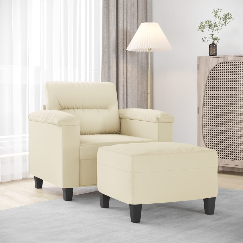 Vetonek Sillón con taburete cuero sintético color crema 60 cm