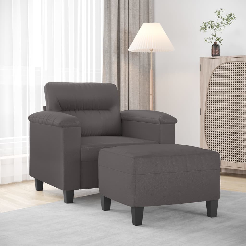 Vetonek Sillón con taburete cuero sintético gris 60 cm