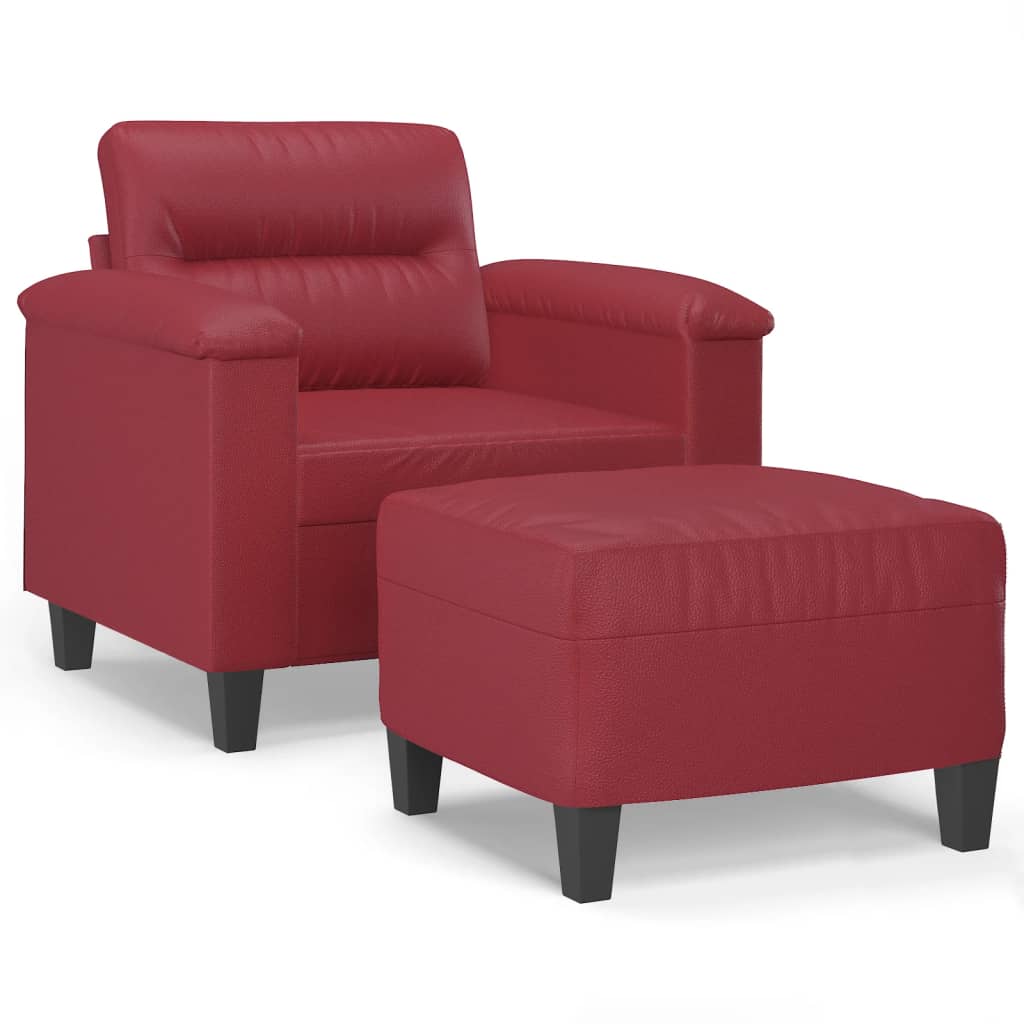 Sillón con taburete cuero sintético rojo tinto 60 cm vidaXL