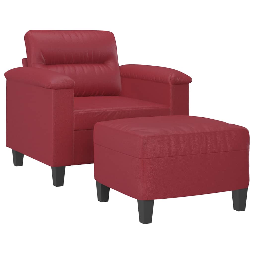 Sillón con taburete cuero sintético rojo tinto 60 cm vidaXL