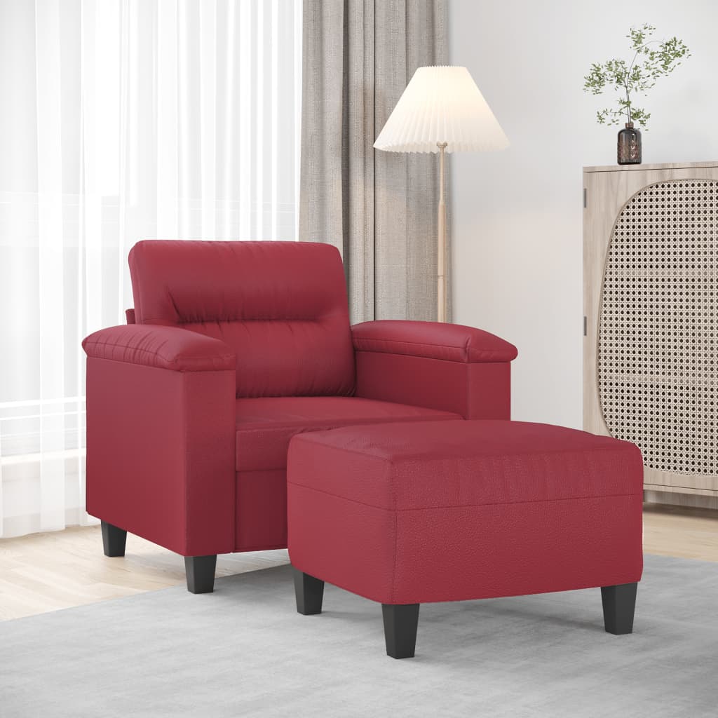 Vetonek Sillón con taburete cuero sintético rojo tinto 60 cm