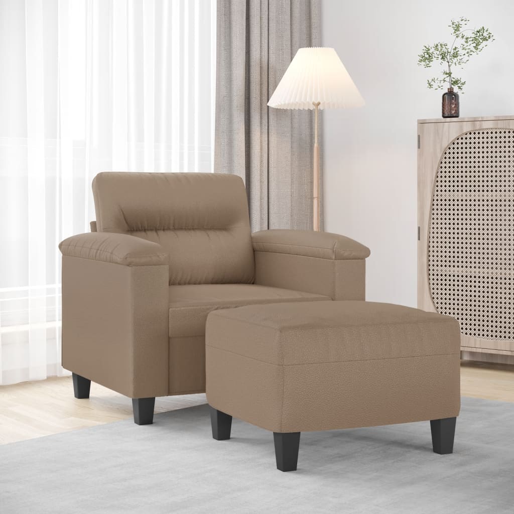 Vetonek Sillón con taburete cuero sintético color capuchino 60 cm