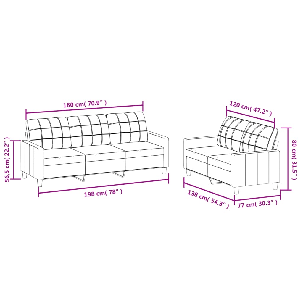 Sofas game with cushions 2 pieces synthetic leather cream