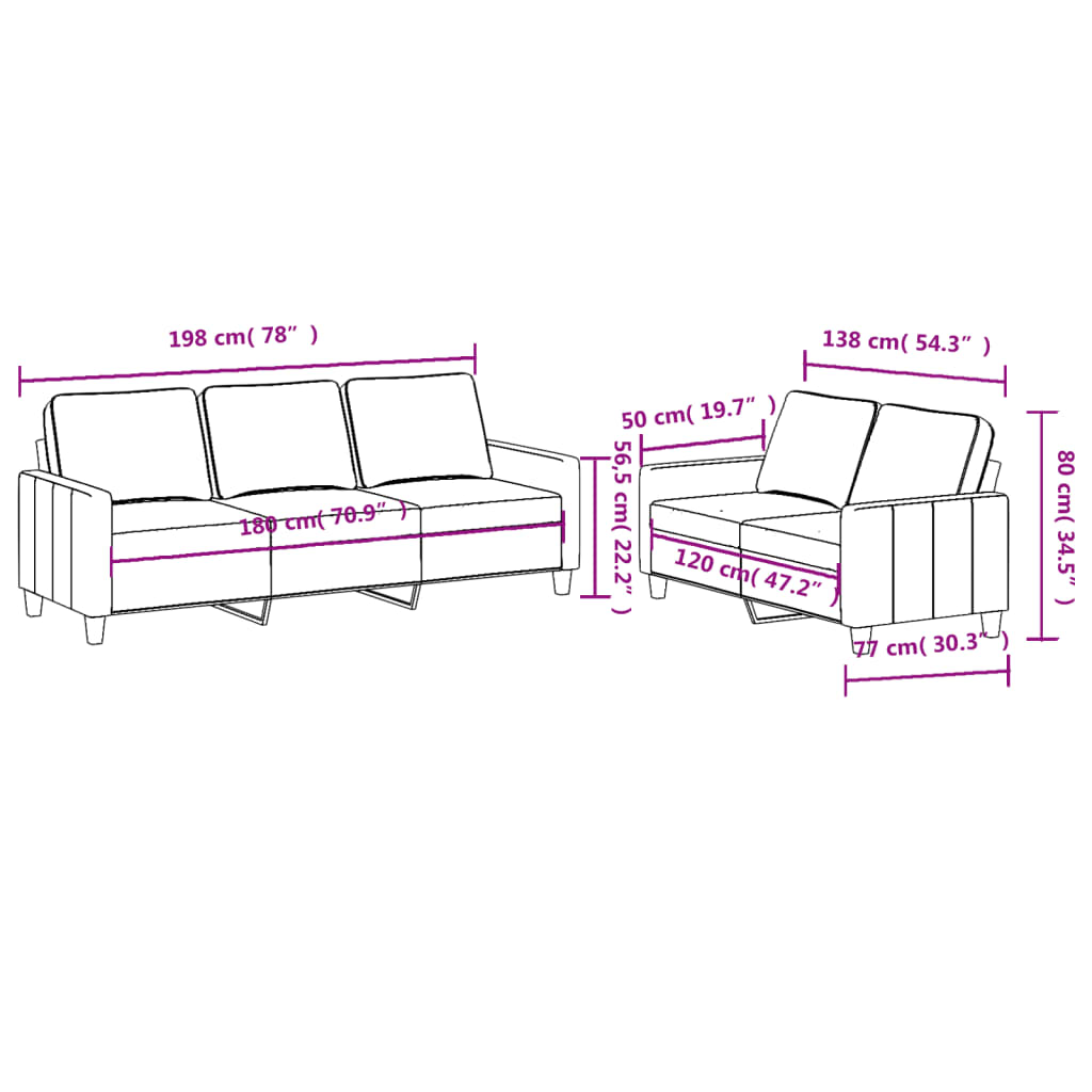 Sofas game with cushions 2 pieces light gray fabric