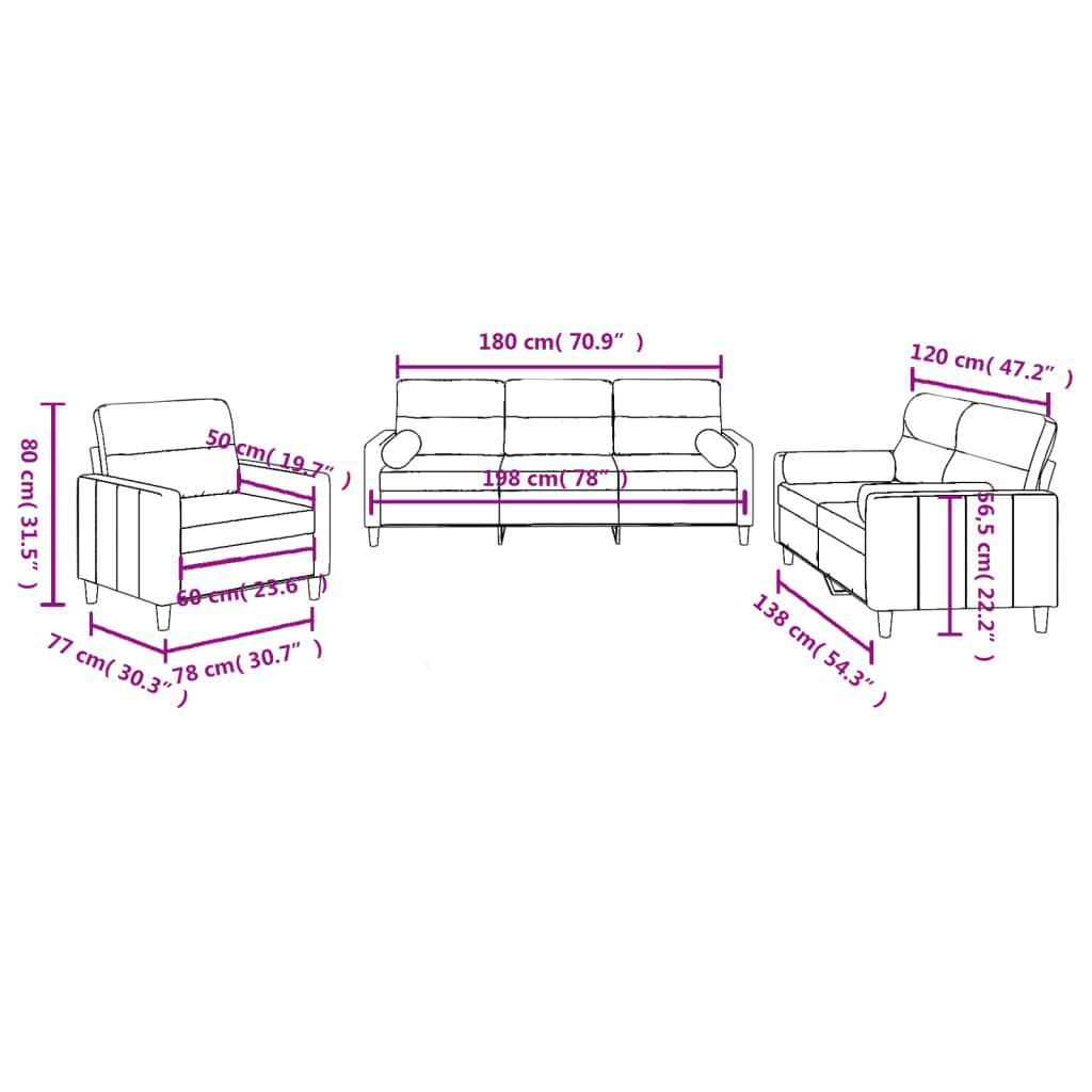 Sofas game with cushions 3 pieces Gray taupe fabric