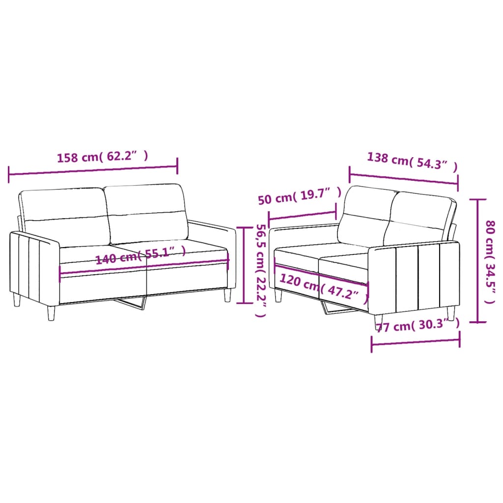 Sofas game with cushions 2 pieces brown fabric