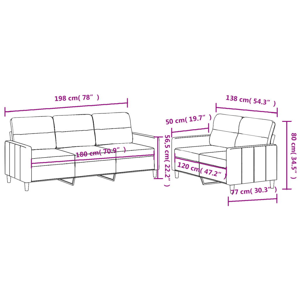 Sofas game with cushions 2 pieces light gray fabric