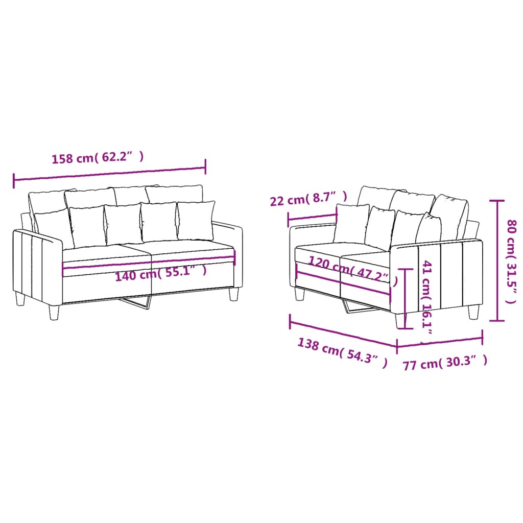 Sofas game with cushions 2 pieces dark gray fabric