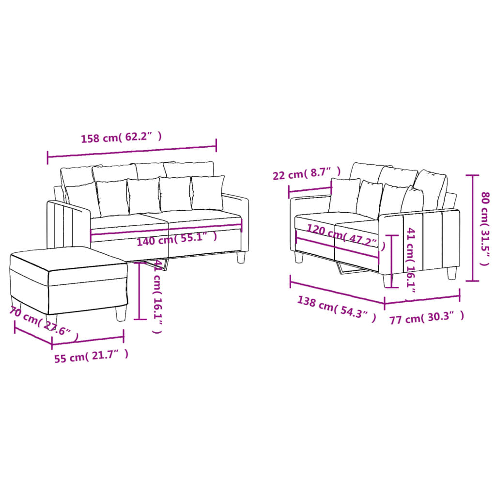 Sofas game with cushions 3 pieces Gray taupe fabric