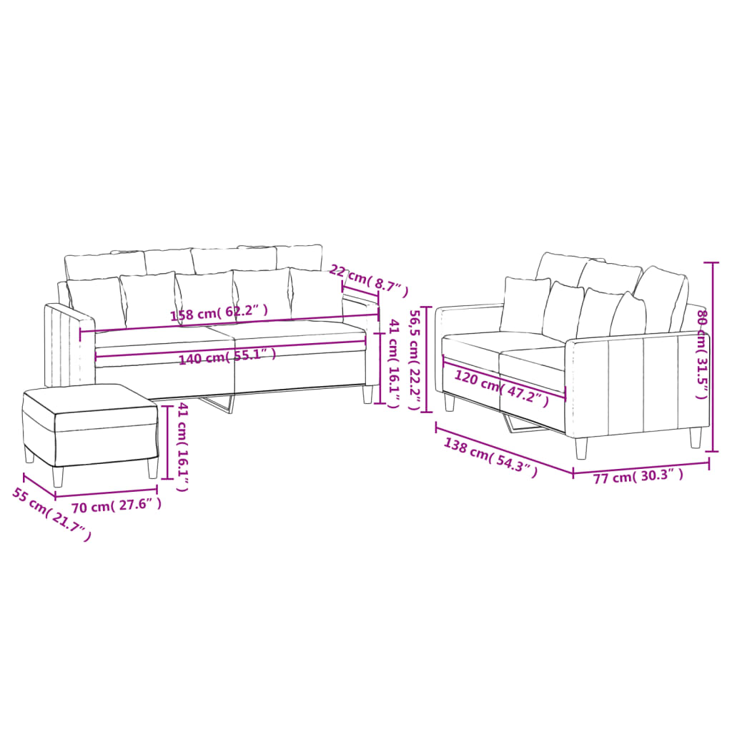 Sofasspiel mit Kissen 3 Teile