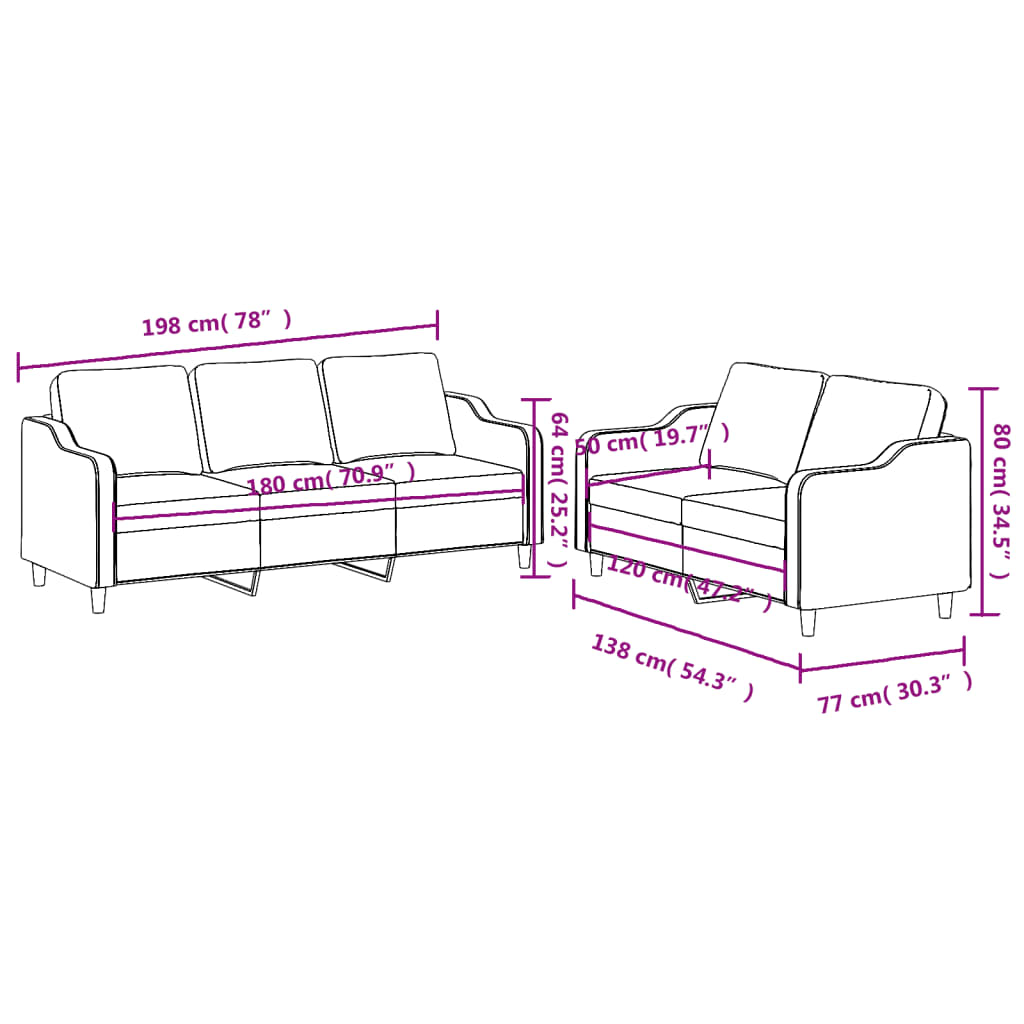 Sofas game with cushions 2 pieces light gray fabric