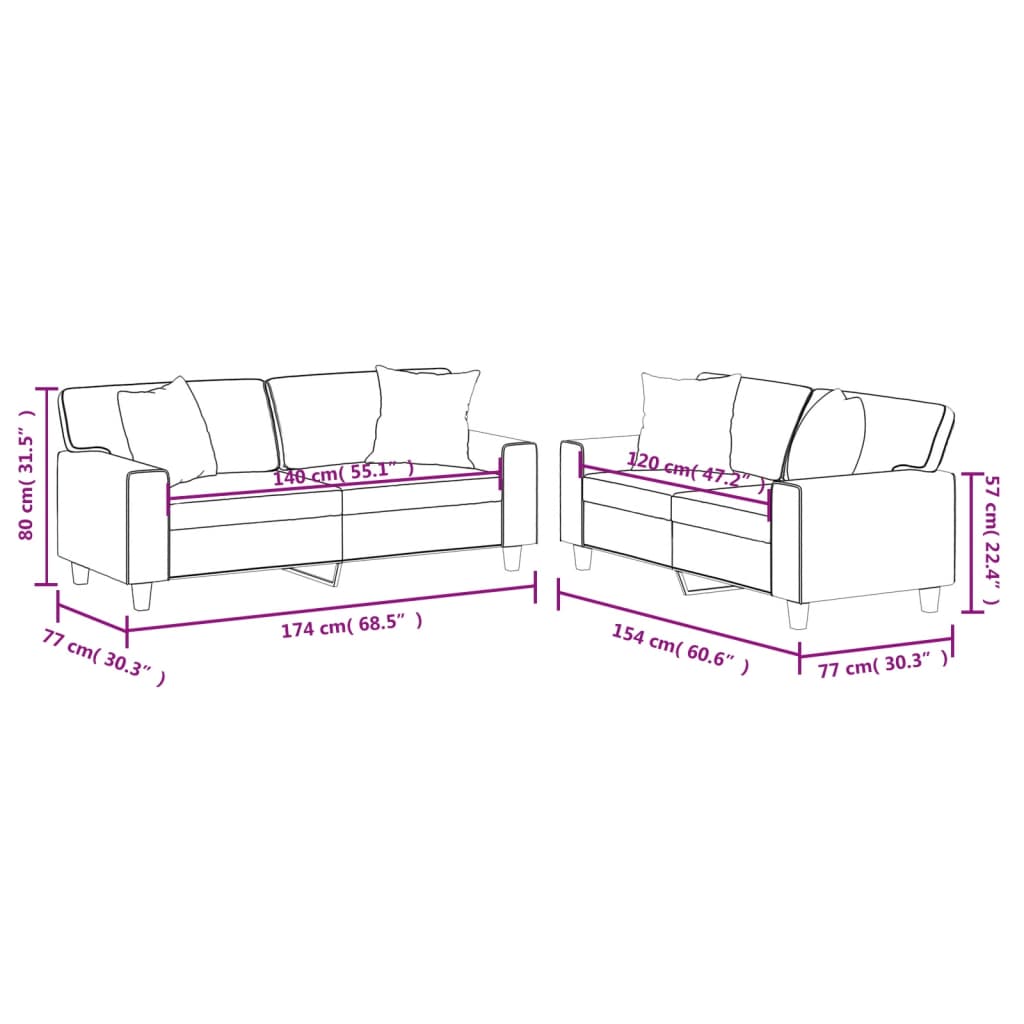 Sofas game with cushions 2 pieces synthetic leather color cream