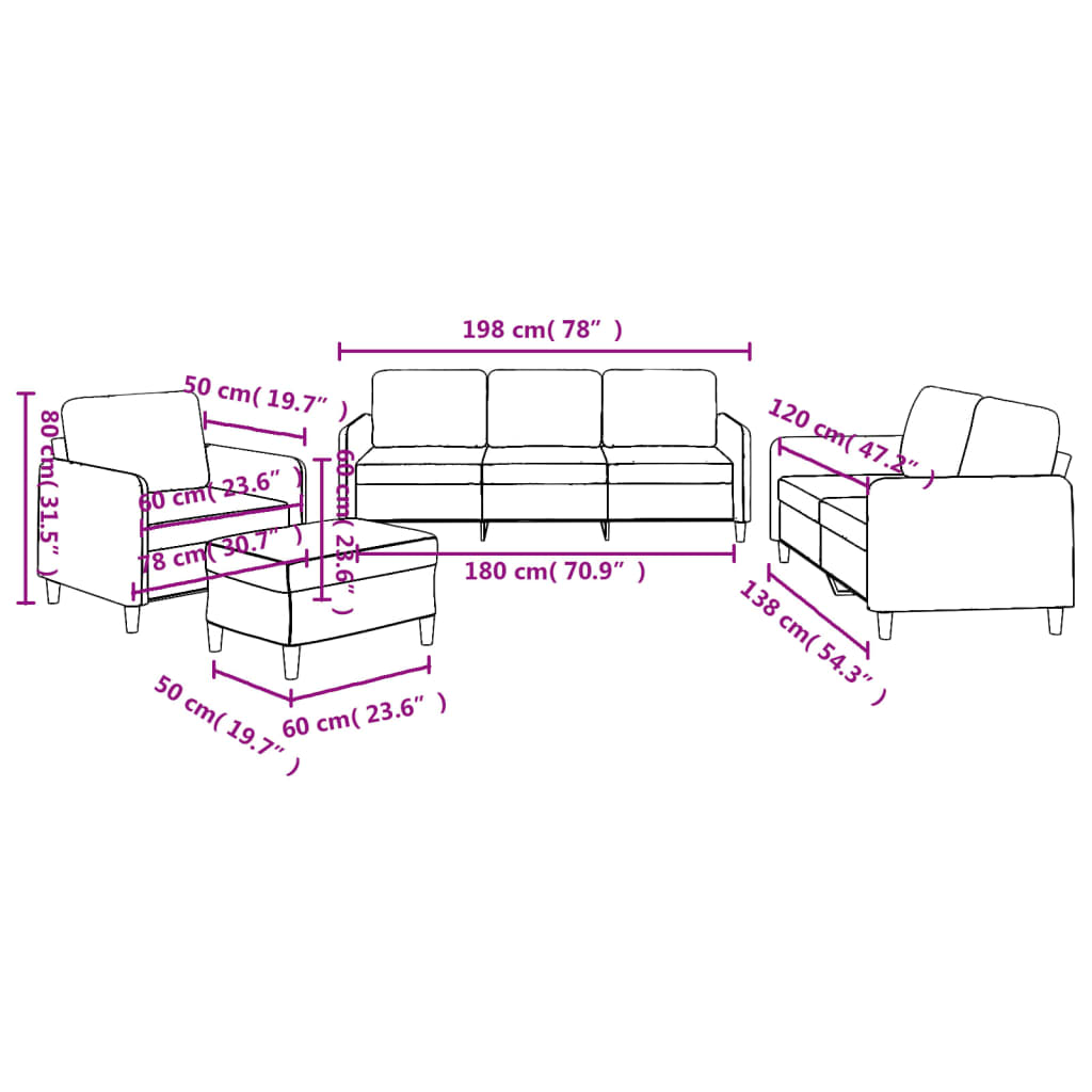 Sofas game with cushions 4 pieces red red fabric