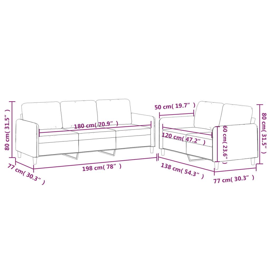 Sofas game with cushions 2 pieces light gray fabric